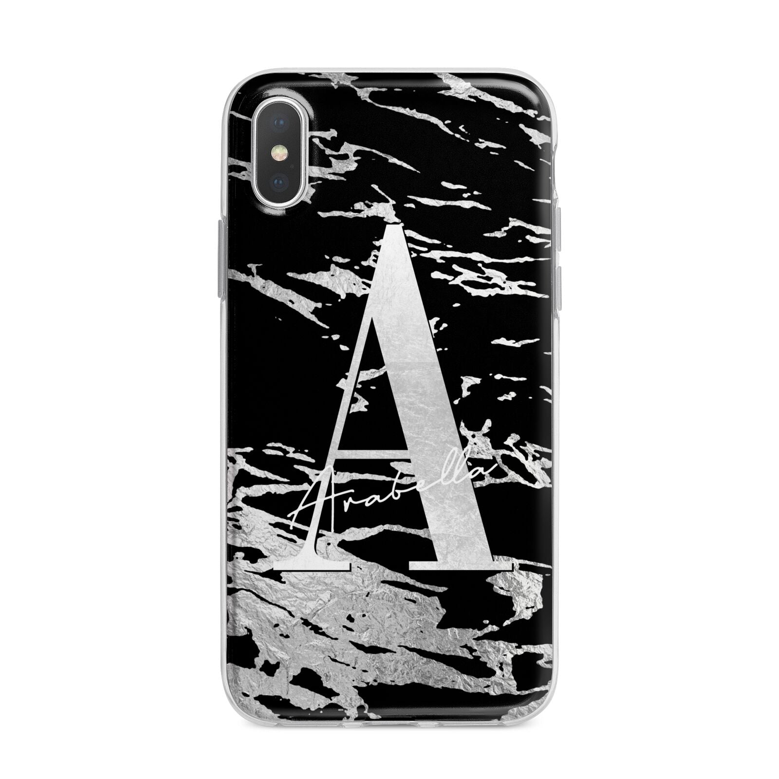Personalised Black Silver Initial iPhone X Bumper Case on Silver iPhone Alternative Image 1