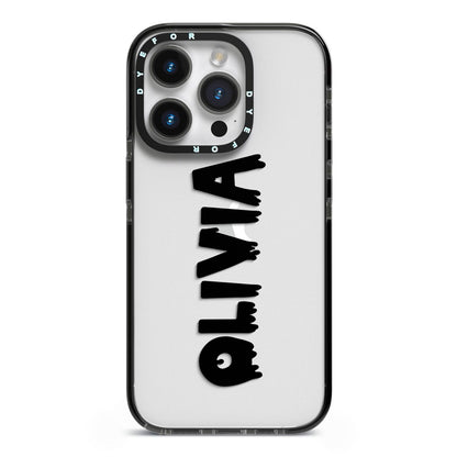 Personalised Black Slime Text iPhone 14 Pro Black Impact Case on Silver phone
