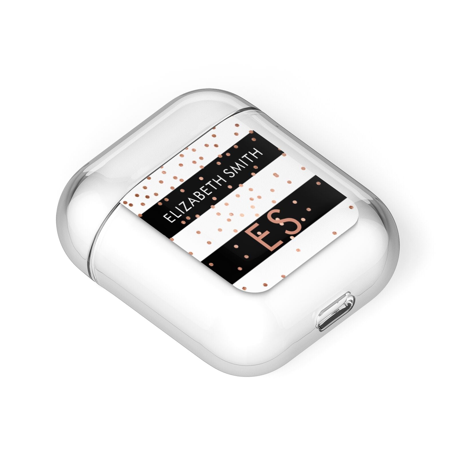 Personalised Black Striped Name Initials AirPods Case Laid Flat