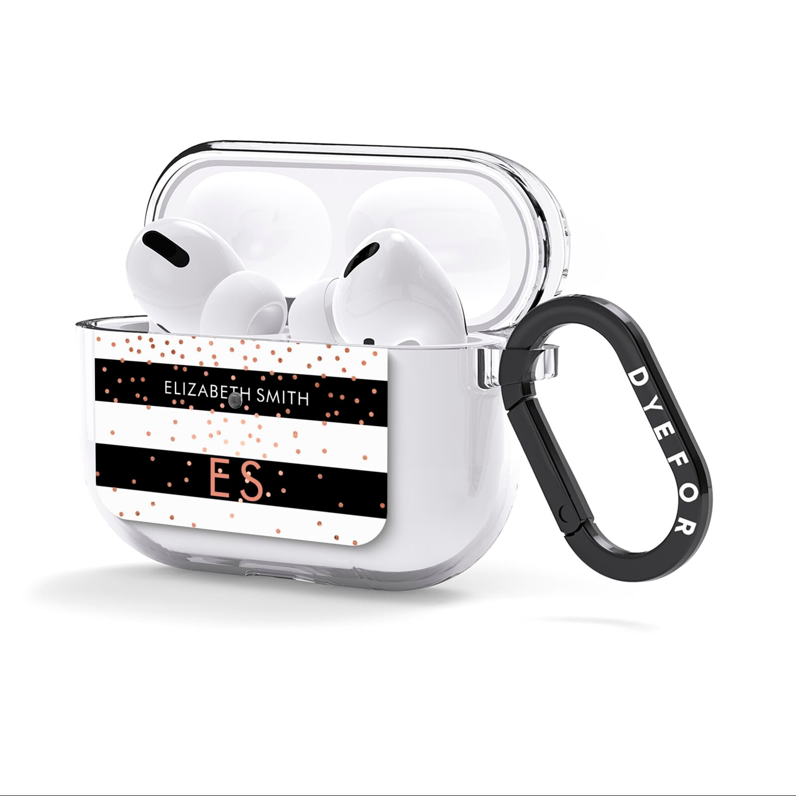 Personalised Black Striped Name Initials AirPods Clear Case 3rd Gen Side Image