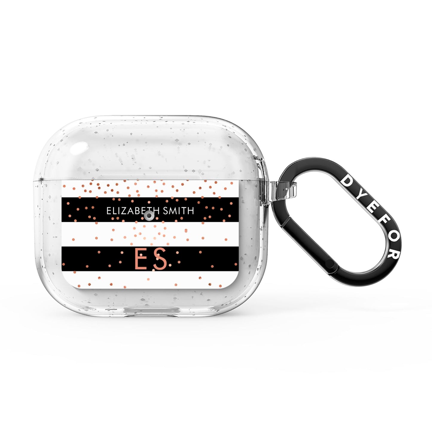 Personalised Black Striped Name Initials AirPods Glitter Case 3rd Gen