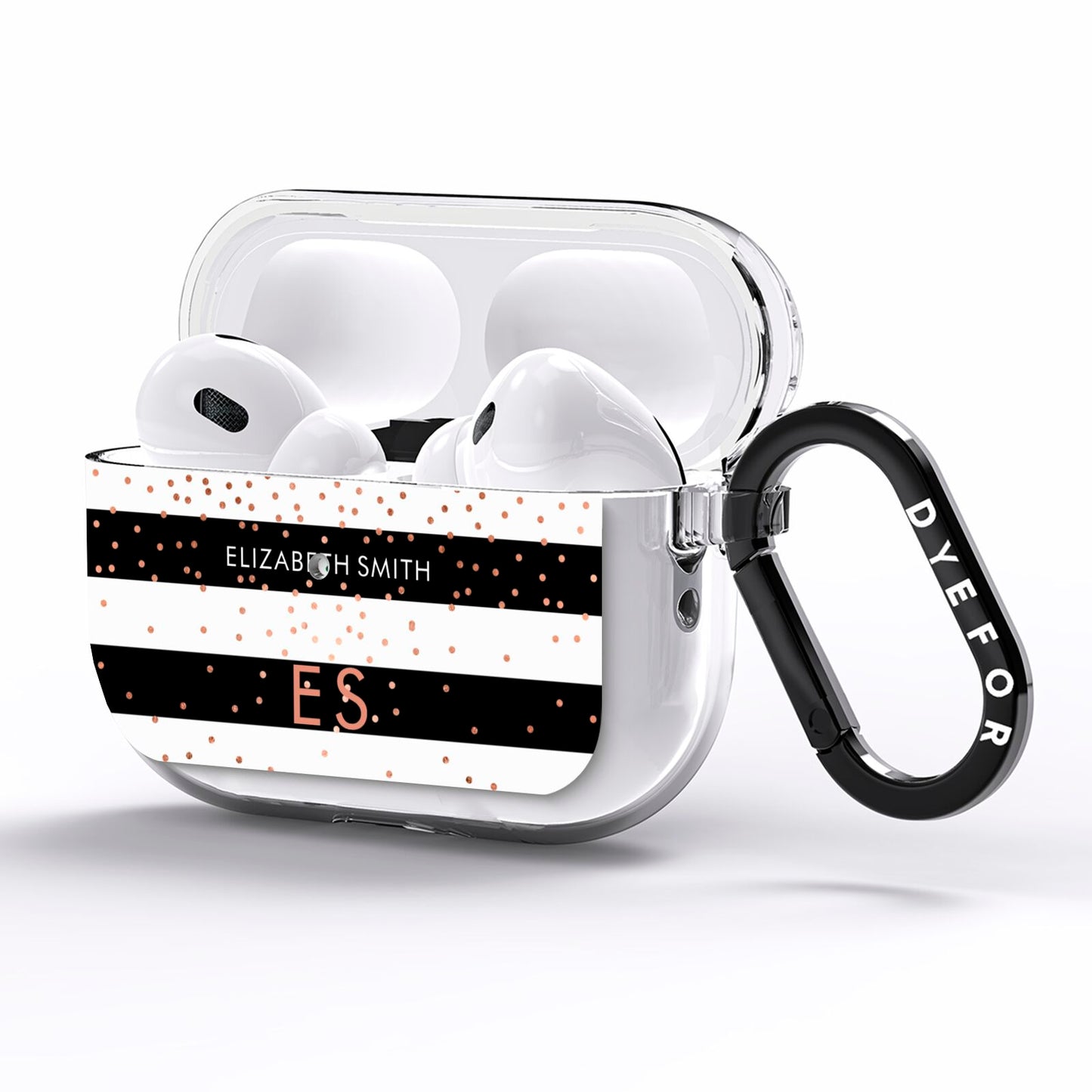 Personalised Black Striped Name Initials AirPods Pro Clear Case Side Image