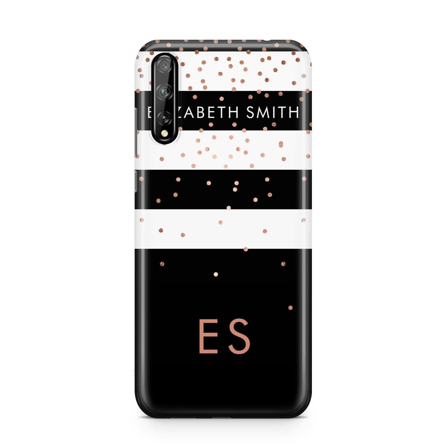 Personalised Black Striped Name Initials Huawei Enjoy 10s Phone Case