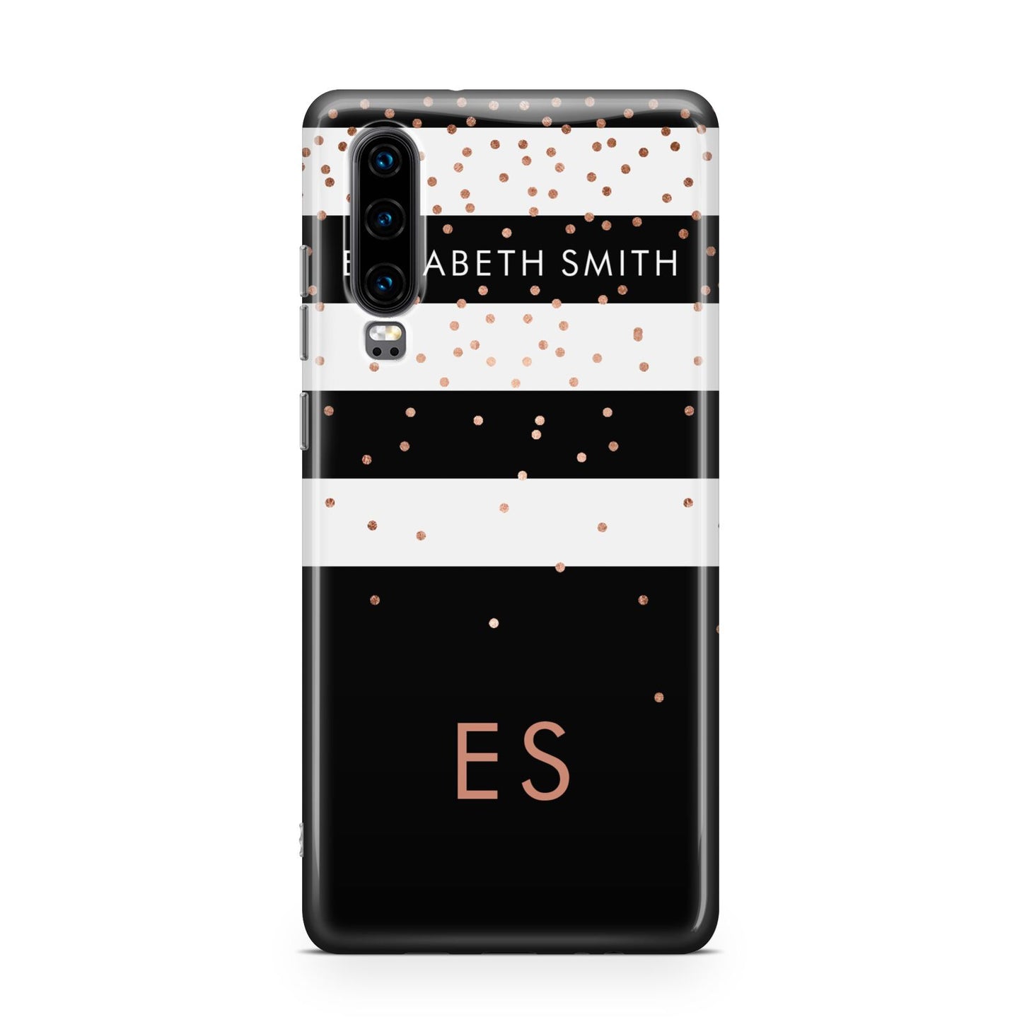 Personalised Black Striped Name Initials Huawei P30 Phone Case