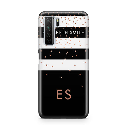 Personalised Black Striped Name Initials Huawei P40 Lite 5G Phone Case