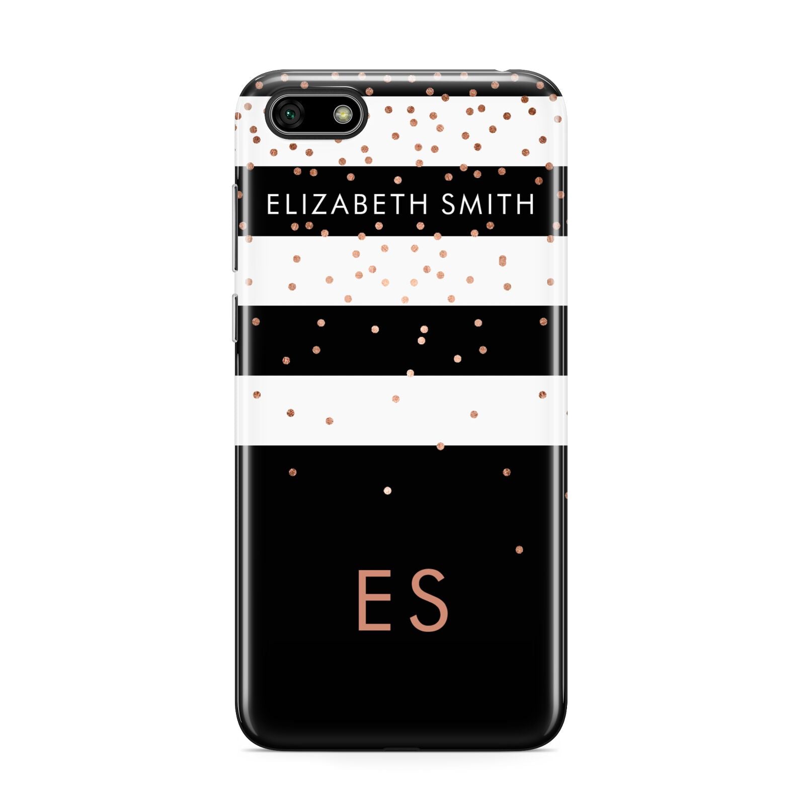 Personalised Black Striped Name Initials Huawei Y5 Prime 2018 Phone Case