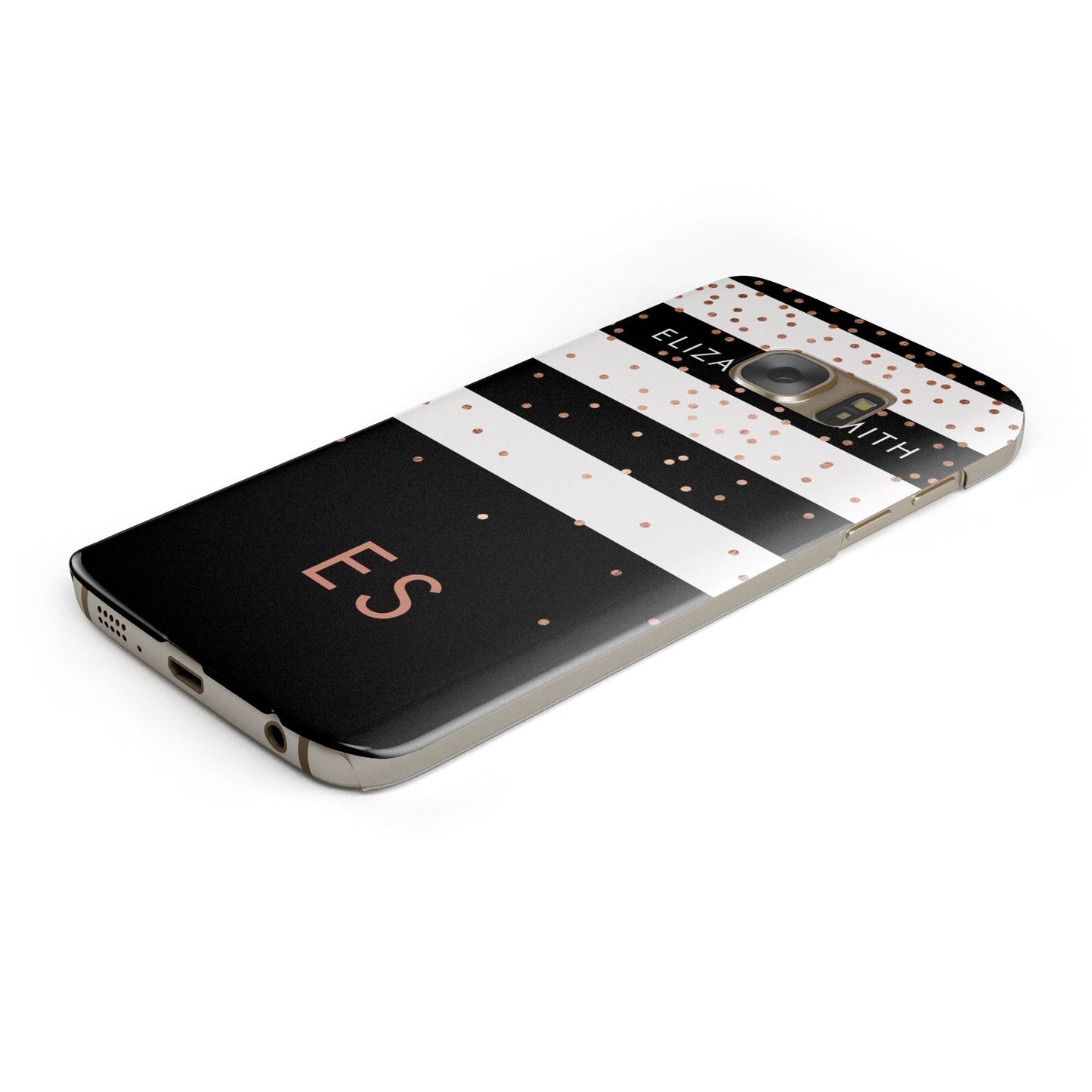 Personalised Black Striped Name Initials Protective Samsung Galaxy Case Angled Image