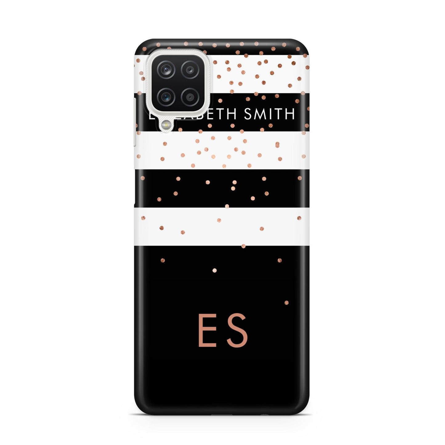 Personalised Black Striped Name Initials Samsung A12 Case