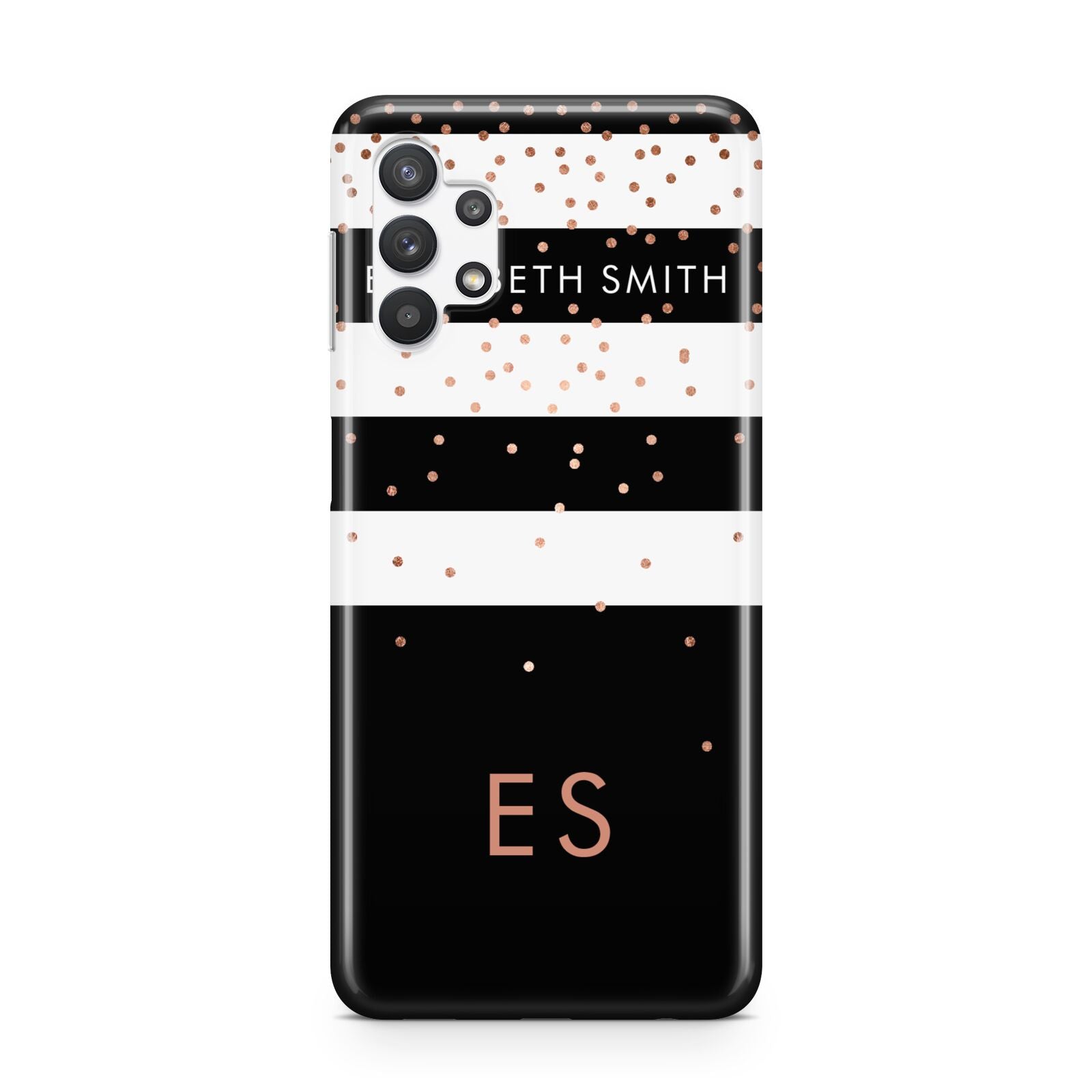 Personalised Black Striped Name Initials Samsung A32 5G Case