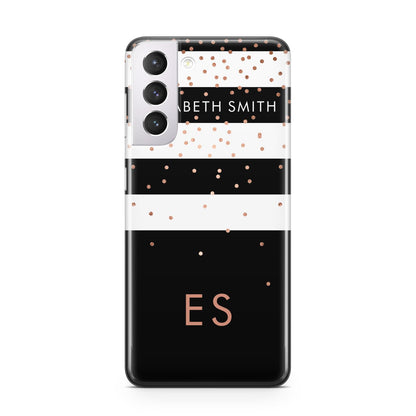 Personalised Black Striped Name Initials Samsung S21 Case
