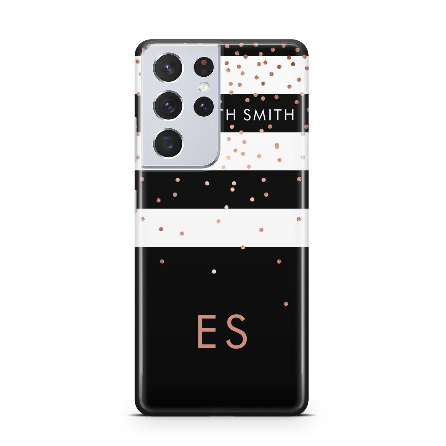 Personalised Black Striped Name Initials Samsung S21 Ultra Case