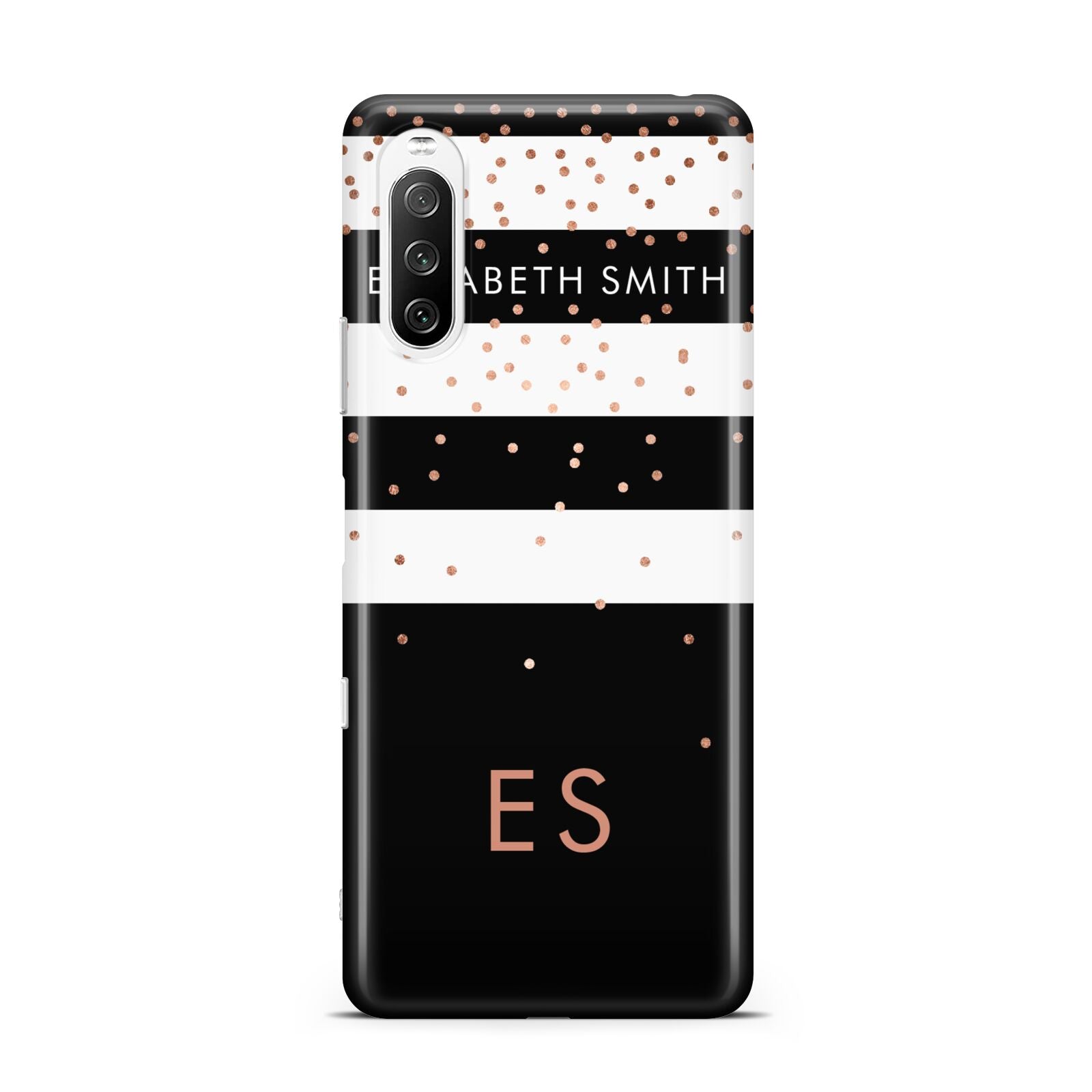 Personalised Black Striped Name Initials Sony Xperia 10 III Case