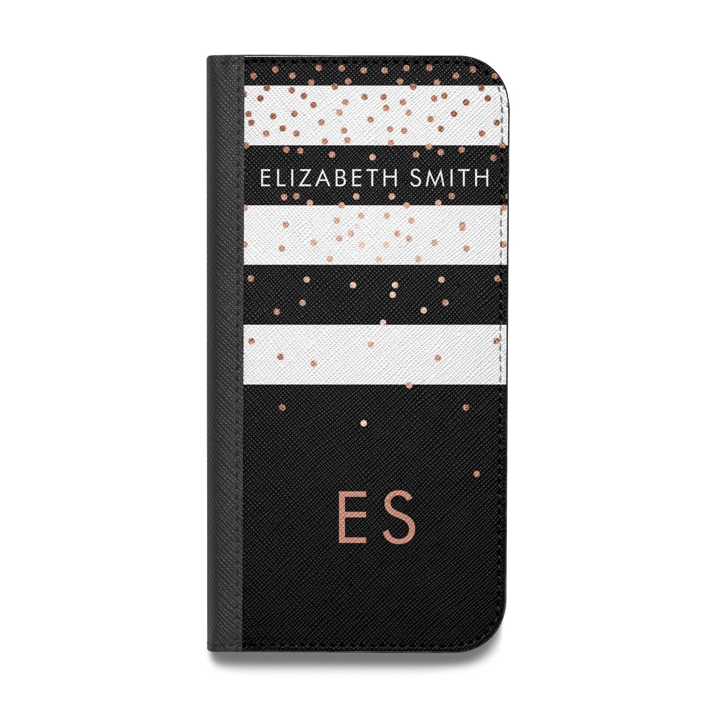 Personalised Black Striped Name Initials Vegan Leather Flip Samsung Case