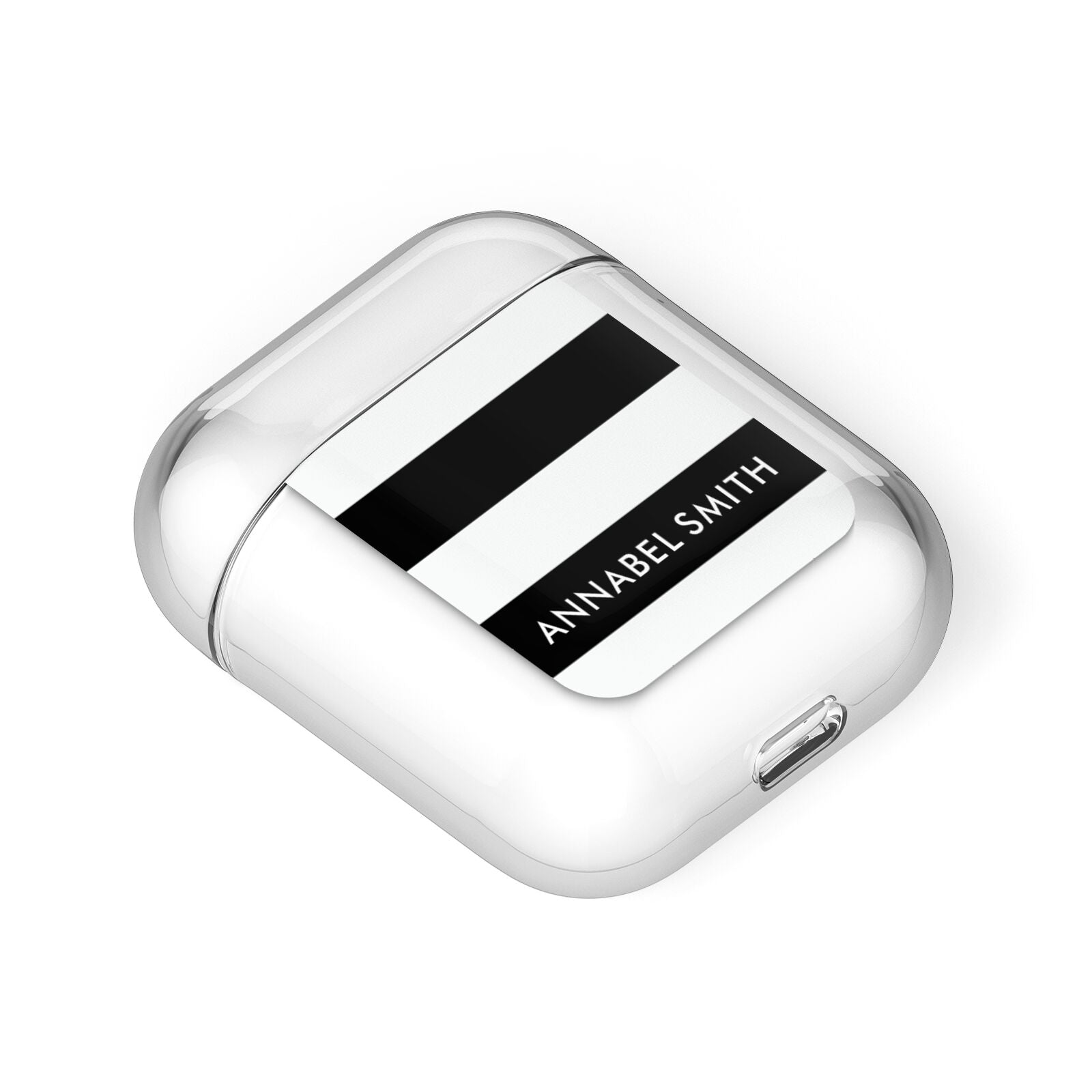 Personalised Black Striped Name or Initials AirPods Case Laid Flat