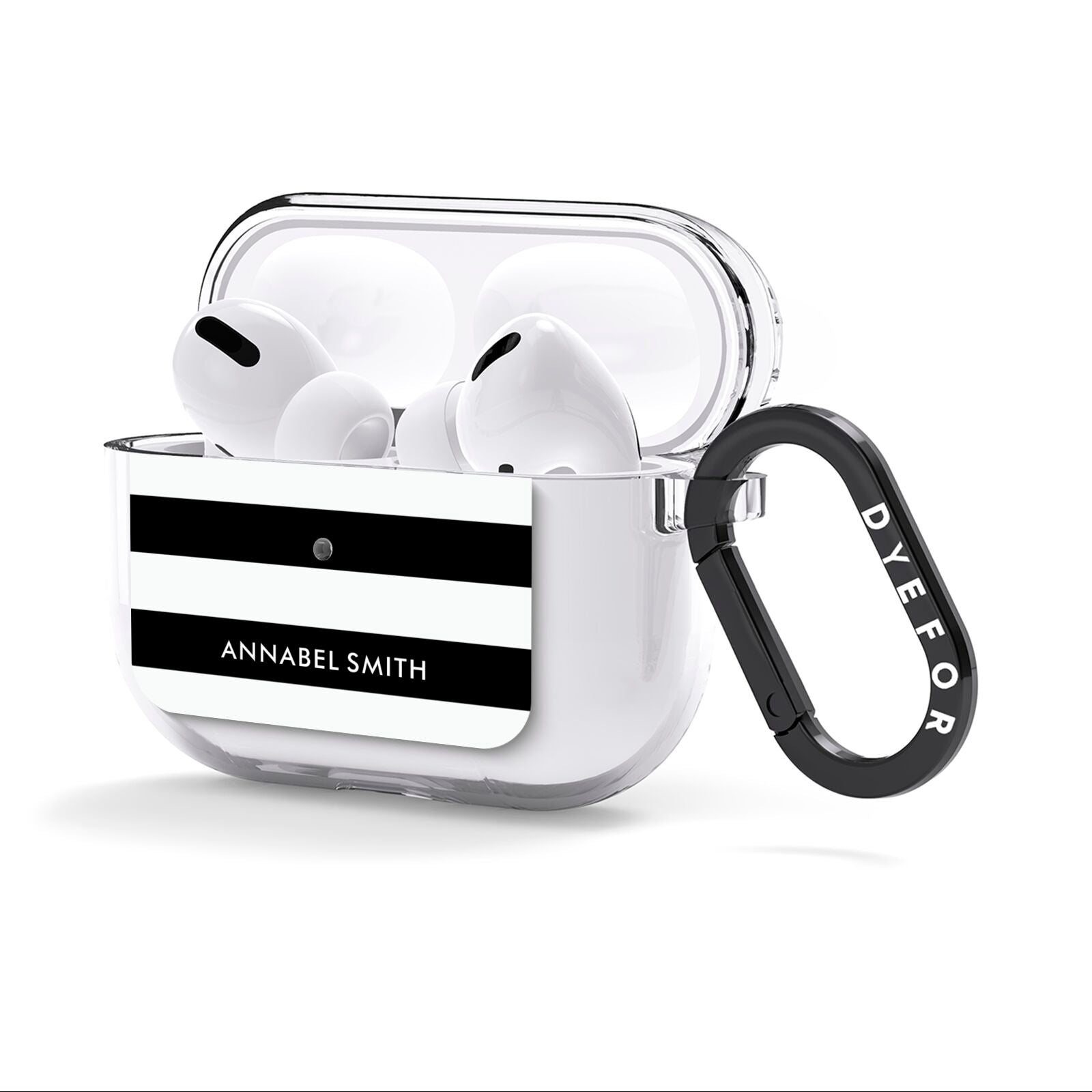 Personalised Black Striped Name or Initials AirPods Clear Case 3rd Gen Side Image
