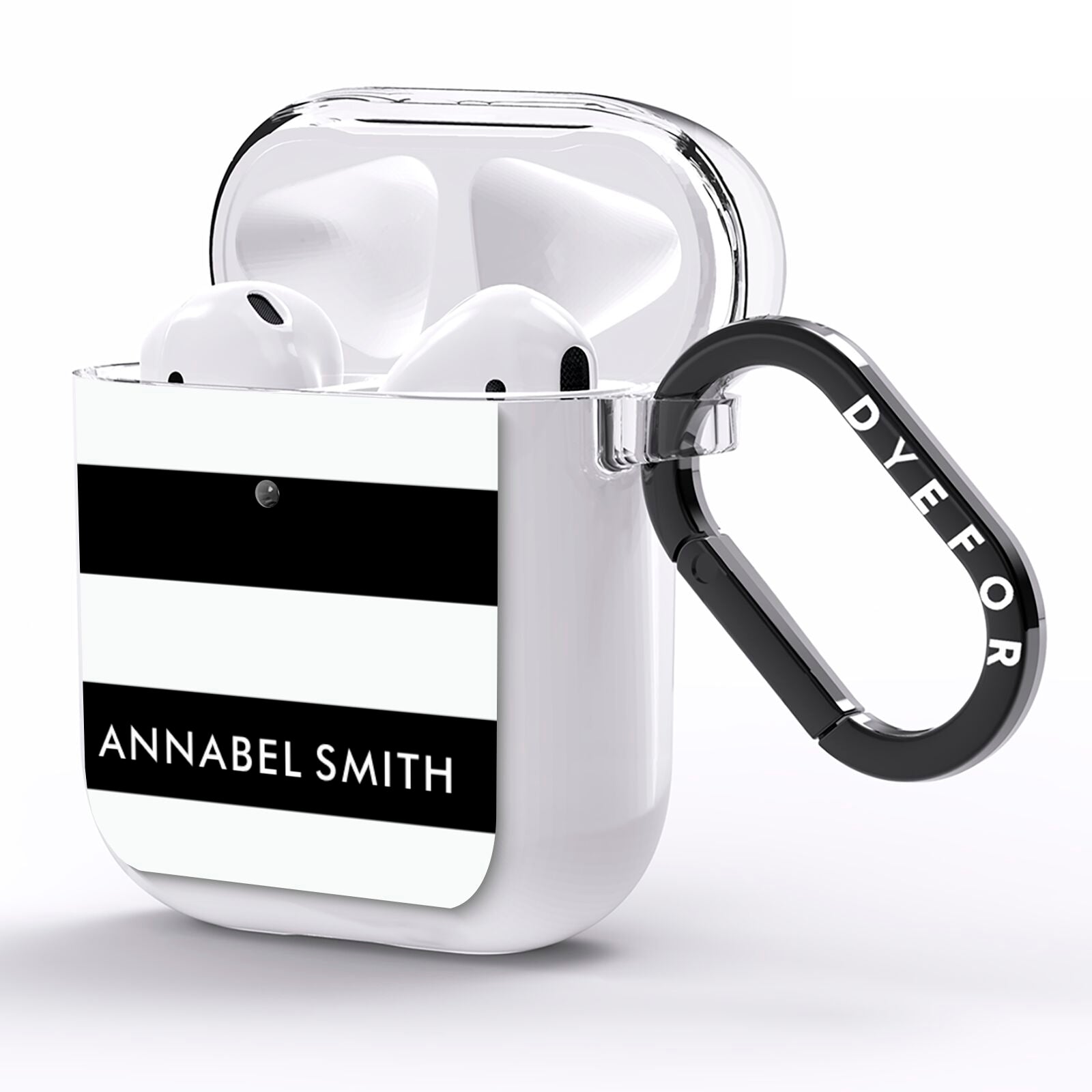 Personalised Black Striped Name or Initials AirPods Clear Case Side Image