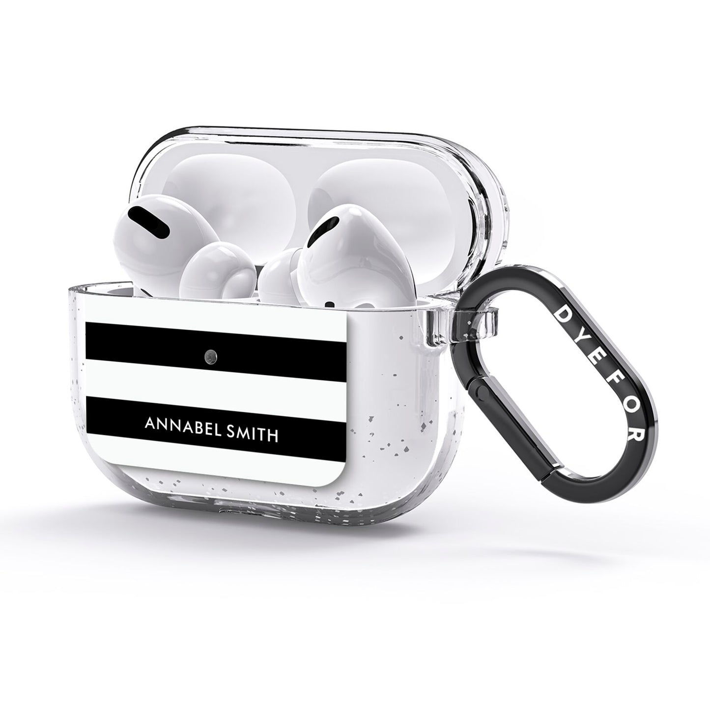 Personalised Black Striped Name or Initials AirPods Glitter Case 3rd Gen Side Image