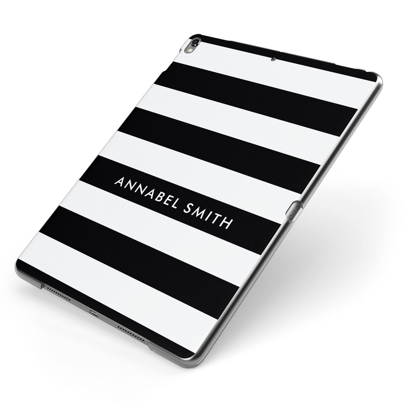 Personalised Black Striped Name or Initials Apple iPad Case on Grey iPad Side View