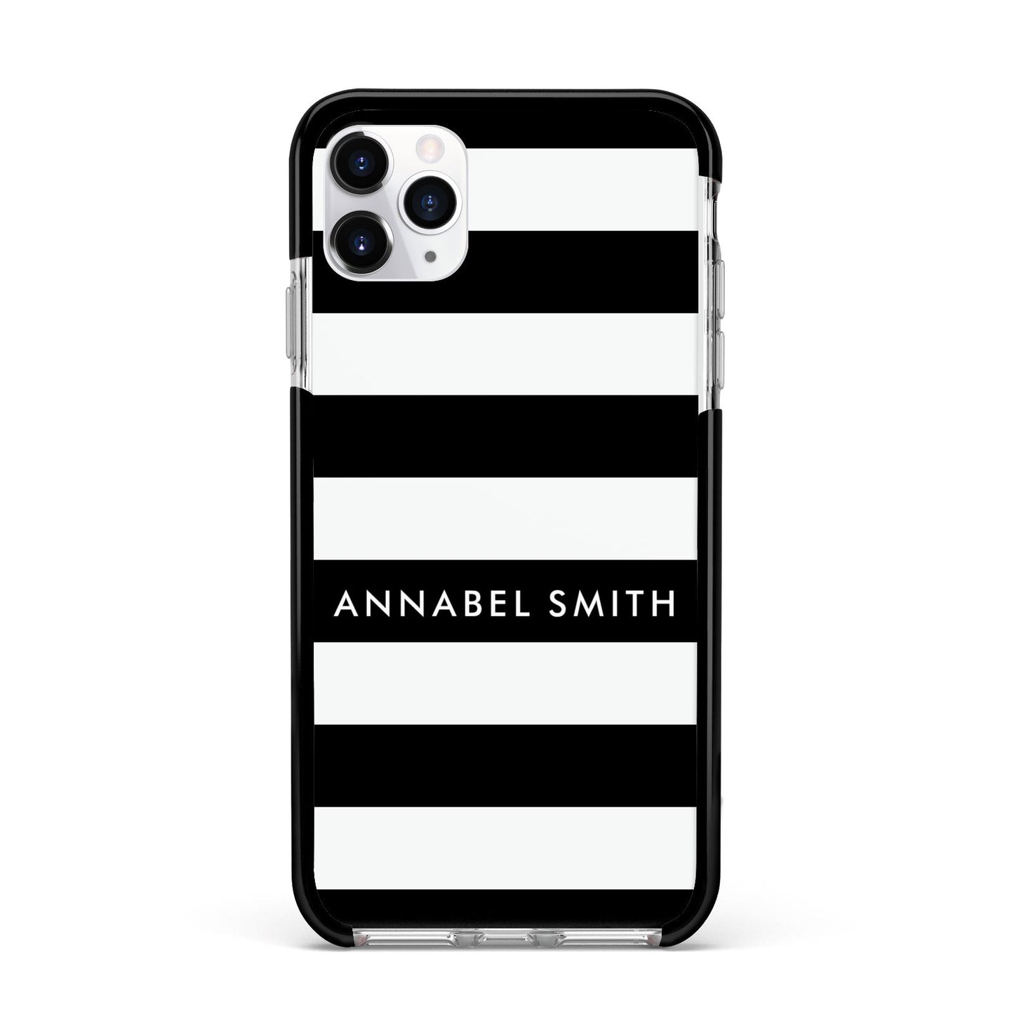 Personalised Black Striped Name or Initials Apple iPhone 11 Pro Max in Silver with Black Impact Case