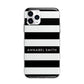 Personalised Black Striped Name or Initials Apple iPhone 11 Pro Max in Silver with Bumper Case