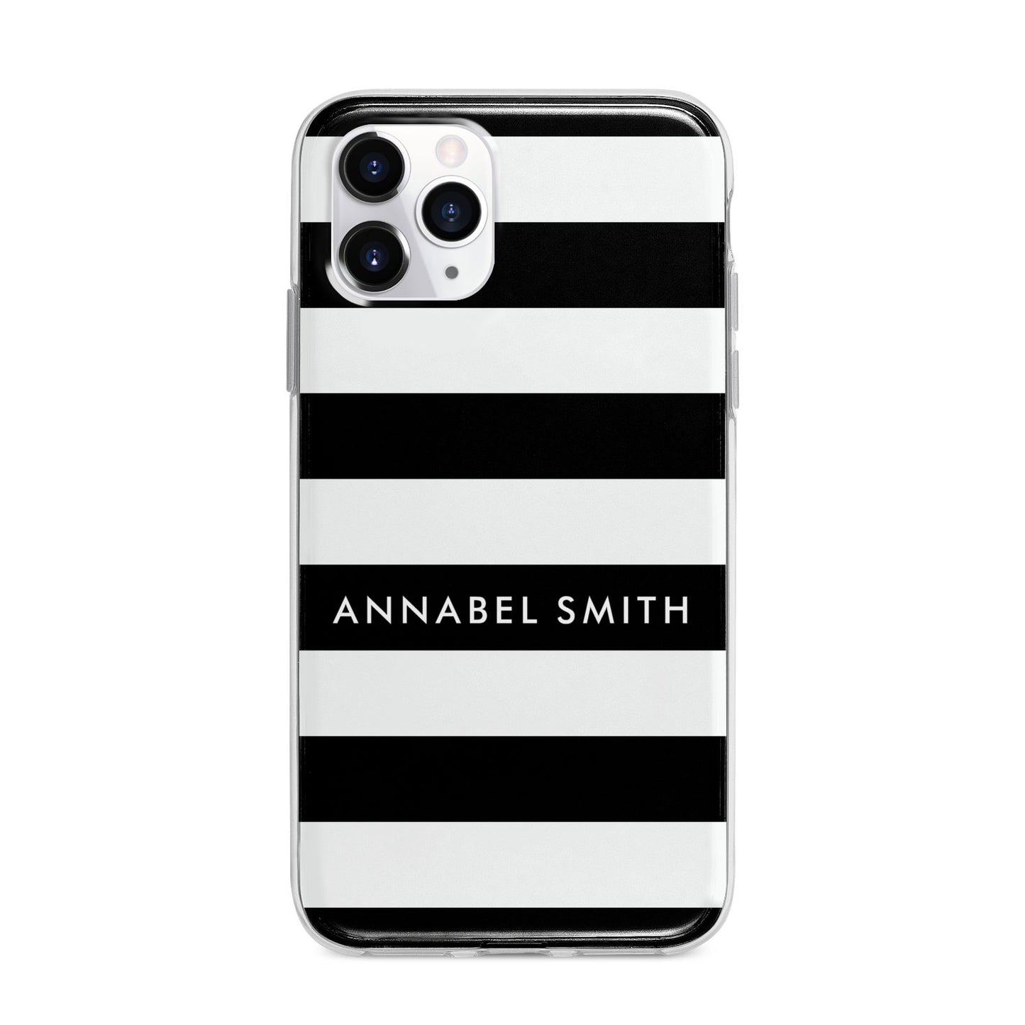 Personalised Black Striped Name or Initials Apple iPhone 11 Pro in Silver with Bumper Case