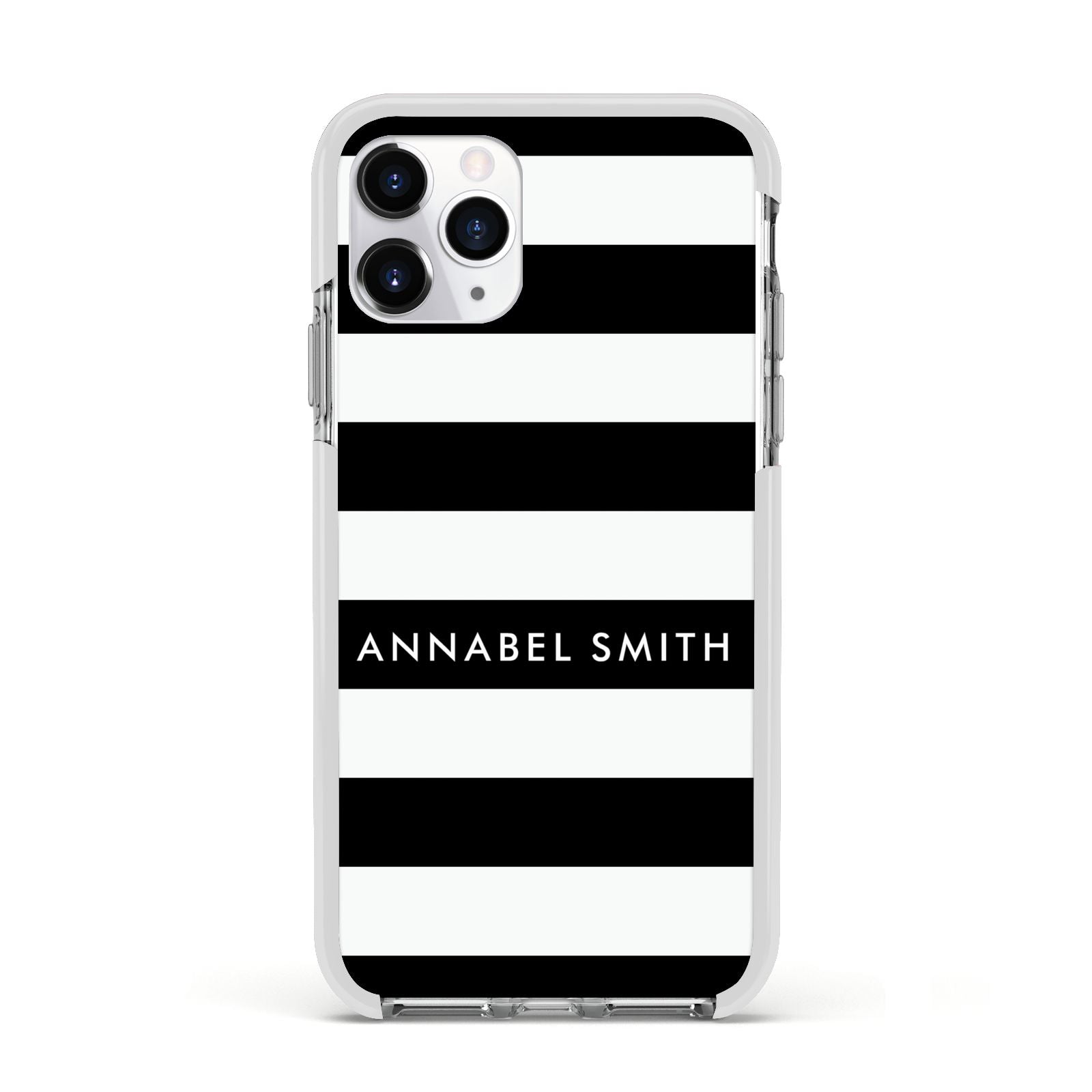 Personalised Black Striped Name or Initials Apple iPhone 11 Pro in Silver with White Impact Case