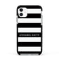 Personalised Black Striped Name or Initials Apple iPhone 11 in White with Black Impact Case