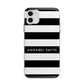 Personalised Black Striped Name or Initials Apple iPhone 11 in White with Bumper Case