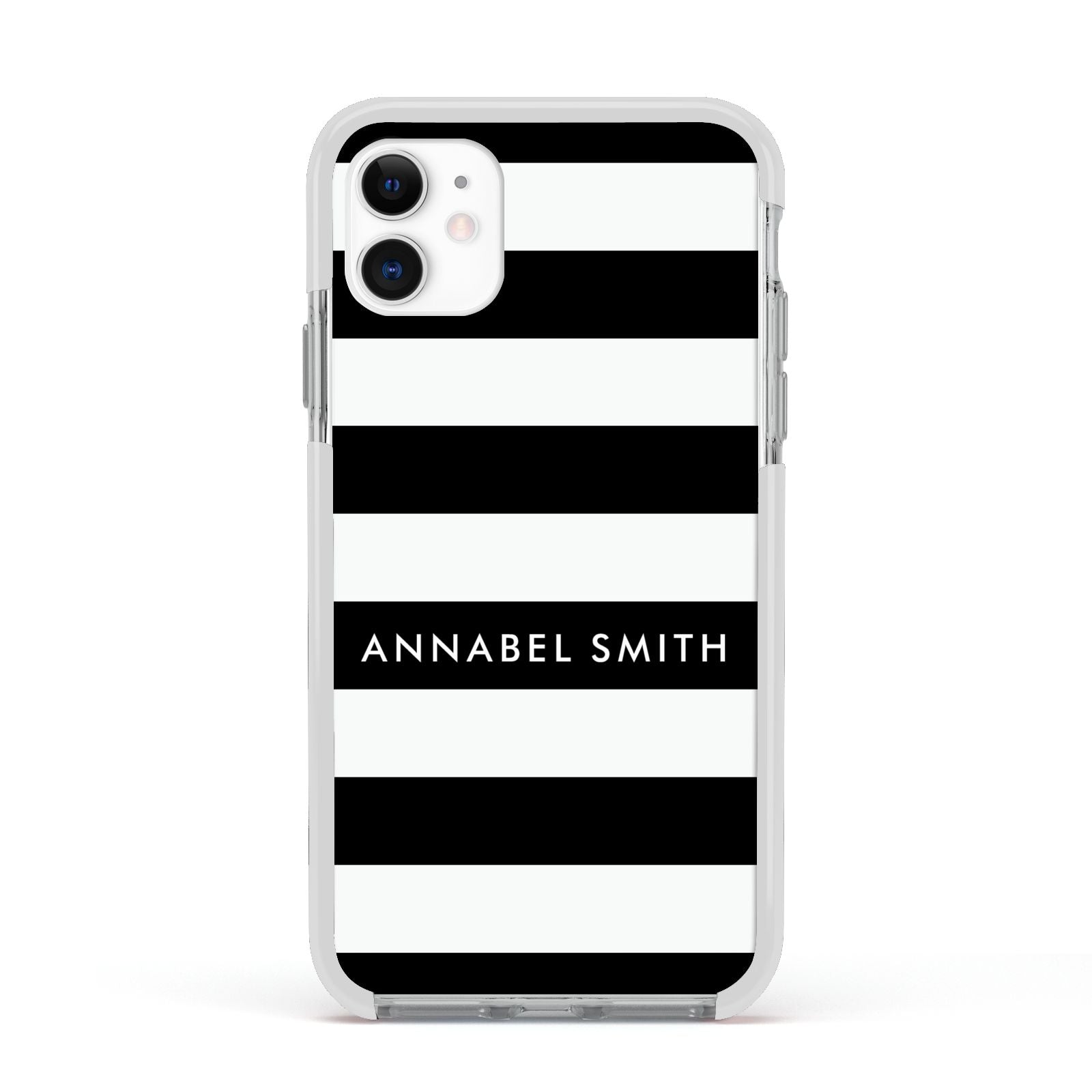 Personalised Black Striped Name or Initials Apple iPhone 11 in White with White Impact Case