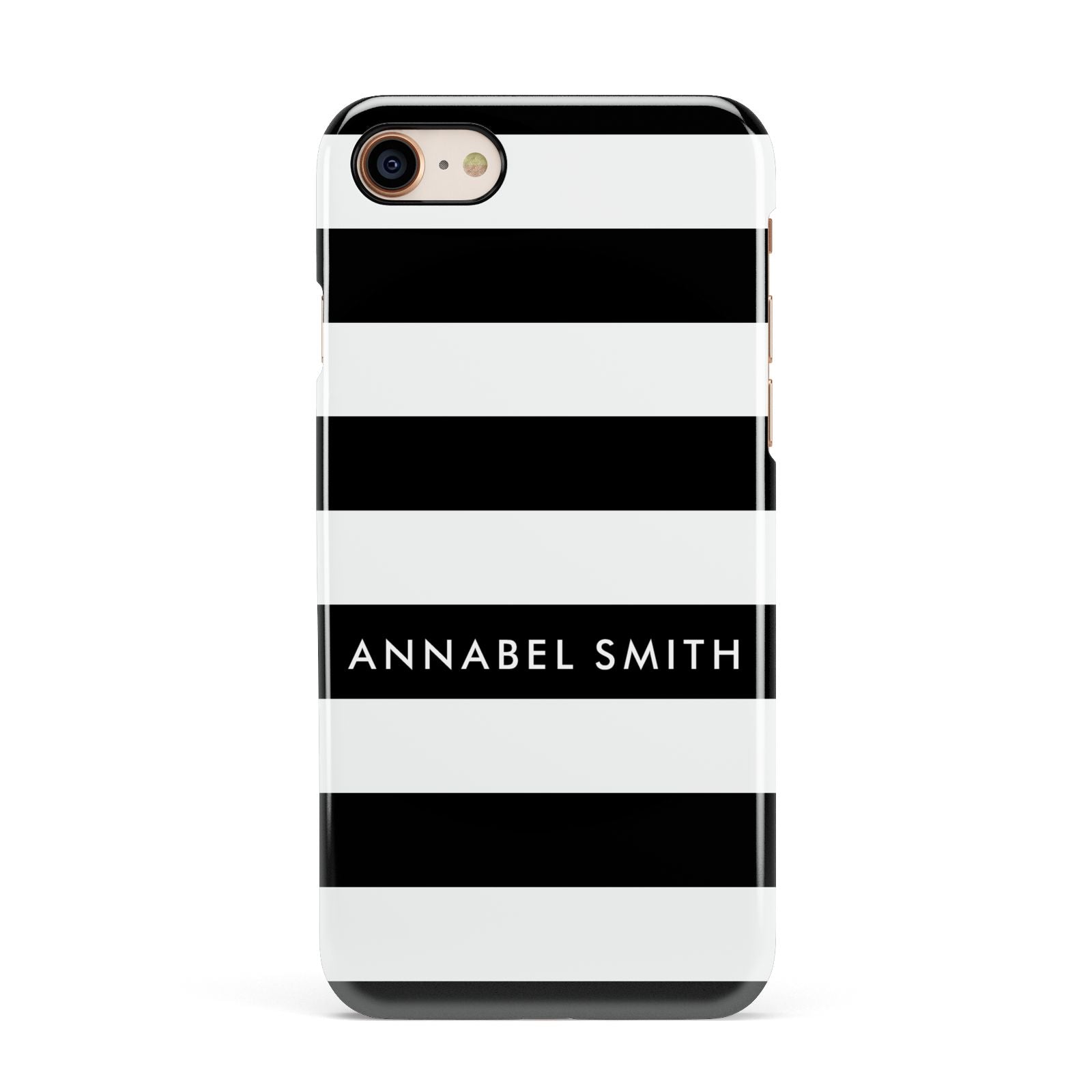 Personalised Black Striped Name or Initials Apple iPhone 7 8 3D Snap Case