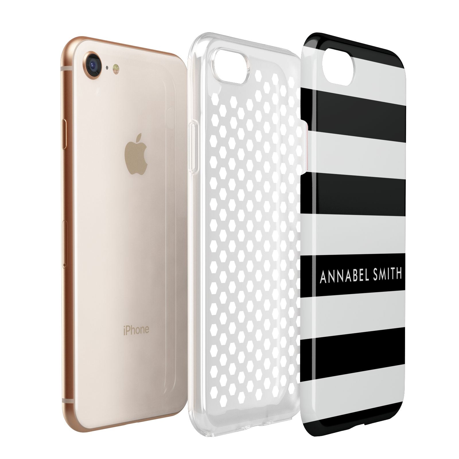Personalised Black Striped Name or Initials Apple iPhone 7 8 3D Tough Case Expanded View