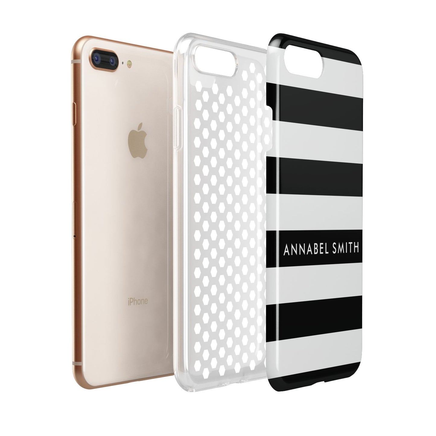 Personalised Black Striped Name or Initials Apple iPhone 7 8 Plus 3D Tough Case Expanded View