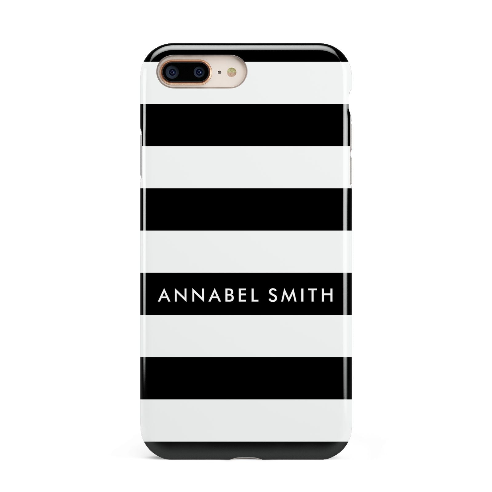 Personalised Black Striped Name or Initials Apple iPhone 7 8 Plus 3D Tough Case