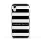 Personalised Black Striped Name or Initials Apple iPhone XR Impact Case Black Edge on Silver Phone