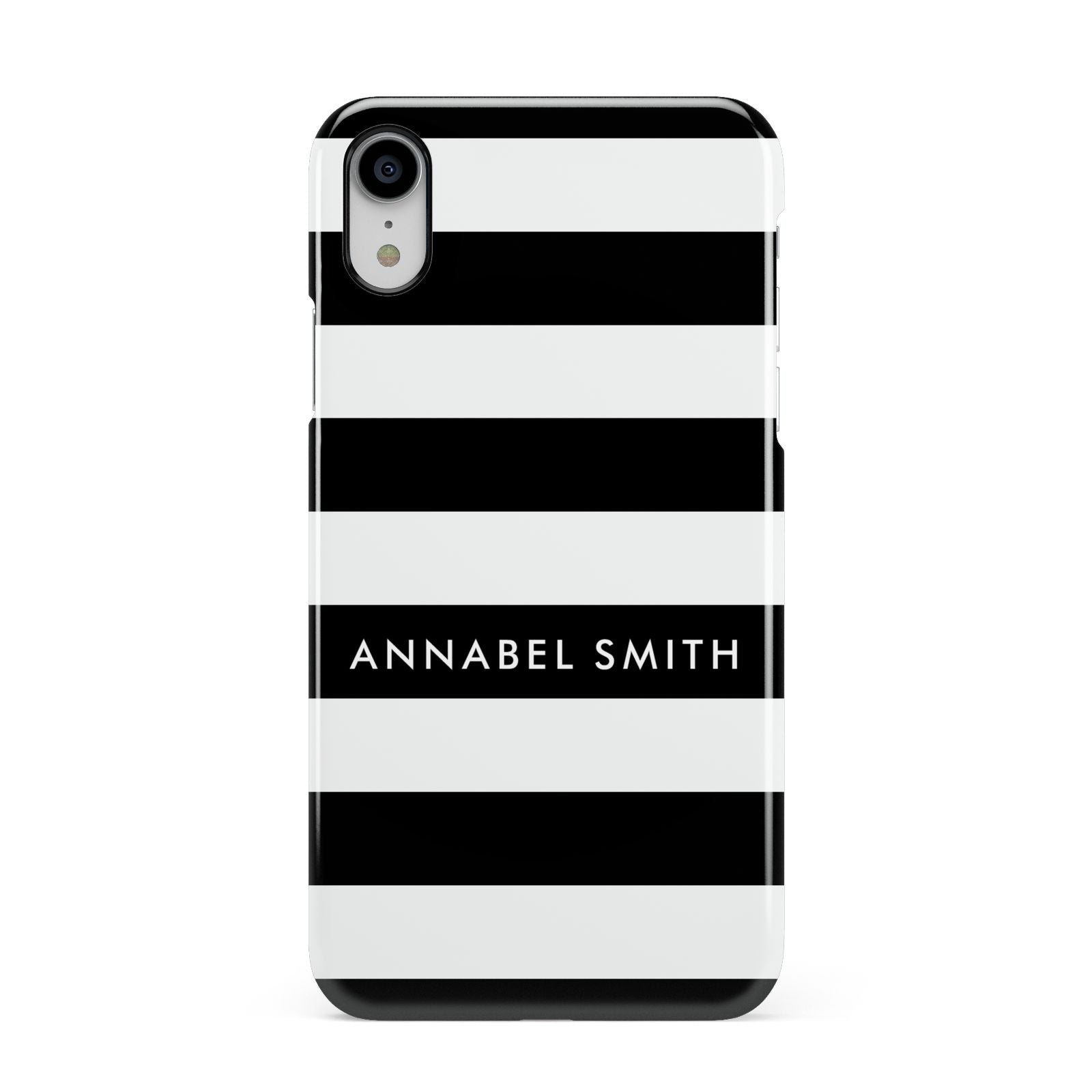 Personalised Black Striped Name or Initials Apple iPhone XR White 3D Snap Case