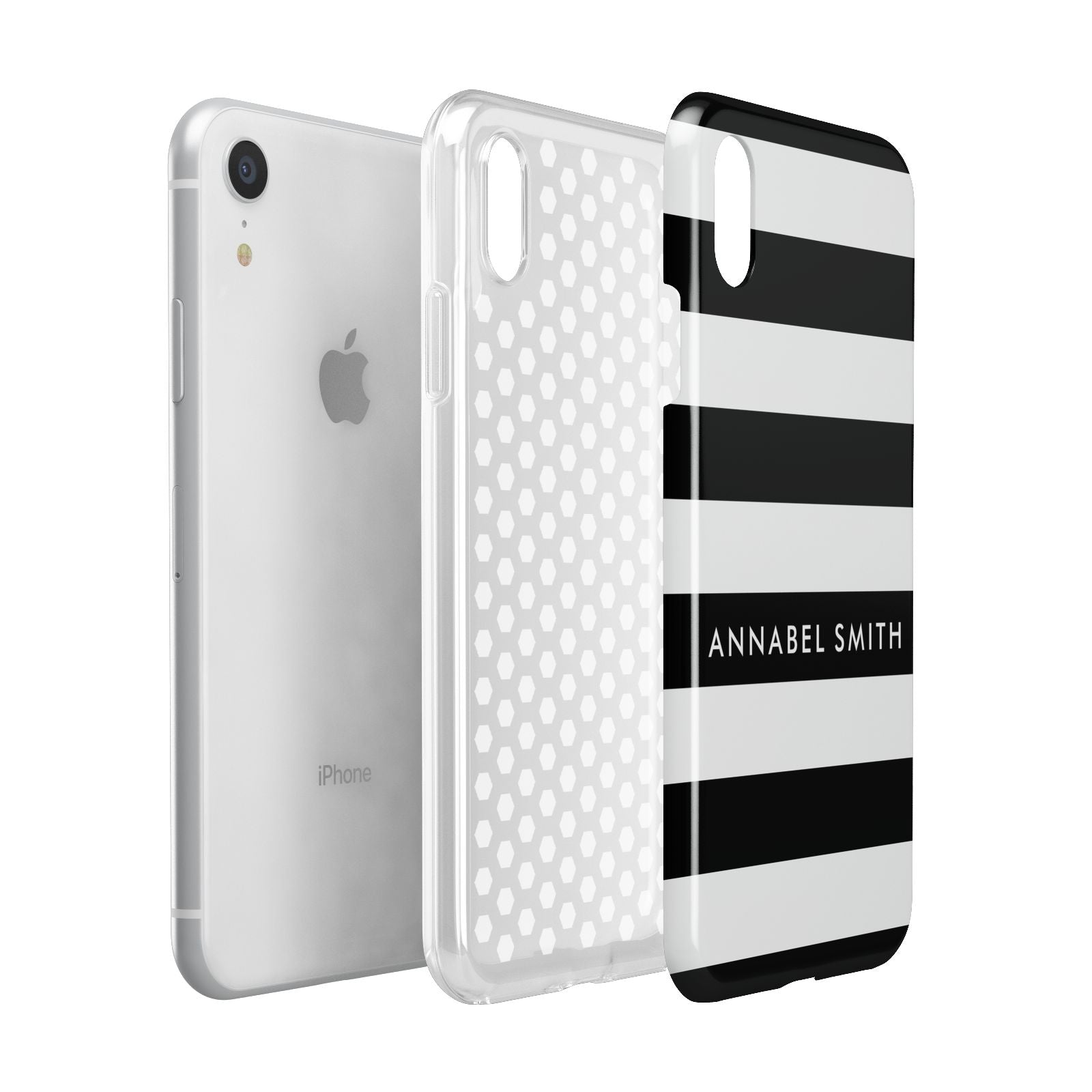 Personalised Black Striped Name or Initials Apple iPhone XR White 3D Tough Case Expanded view