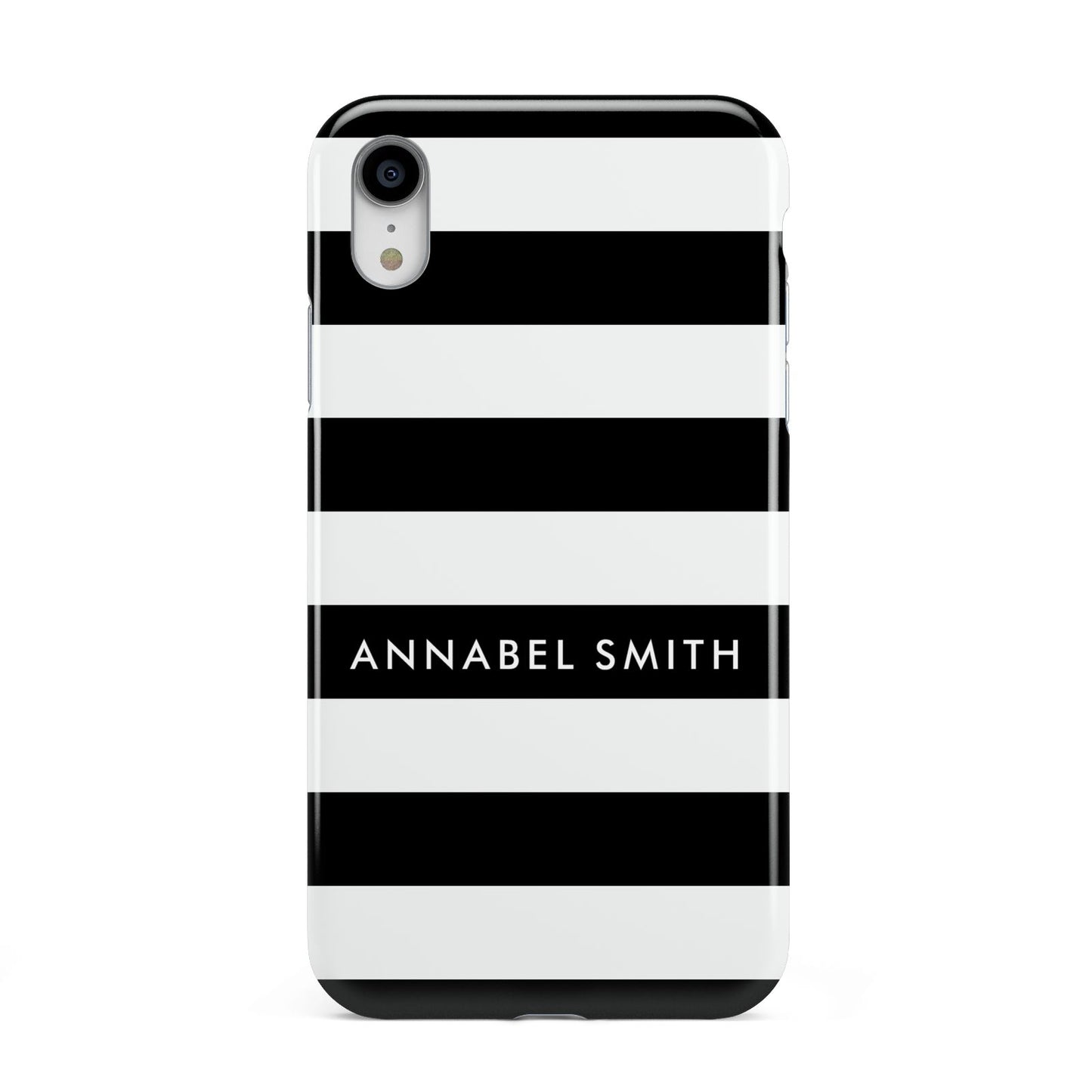 Personalised Black Striped Name or Initials Apple iPhone XR White 3D Tough Case