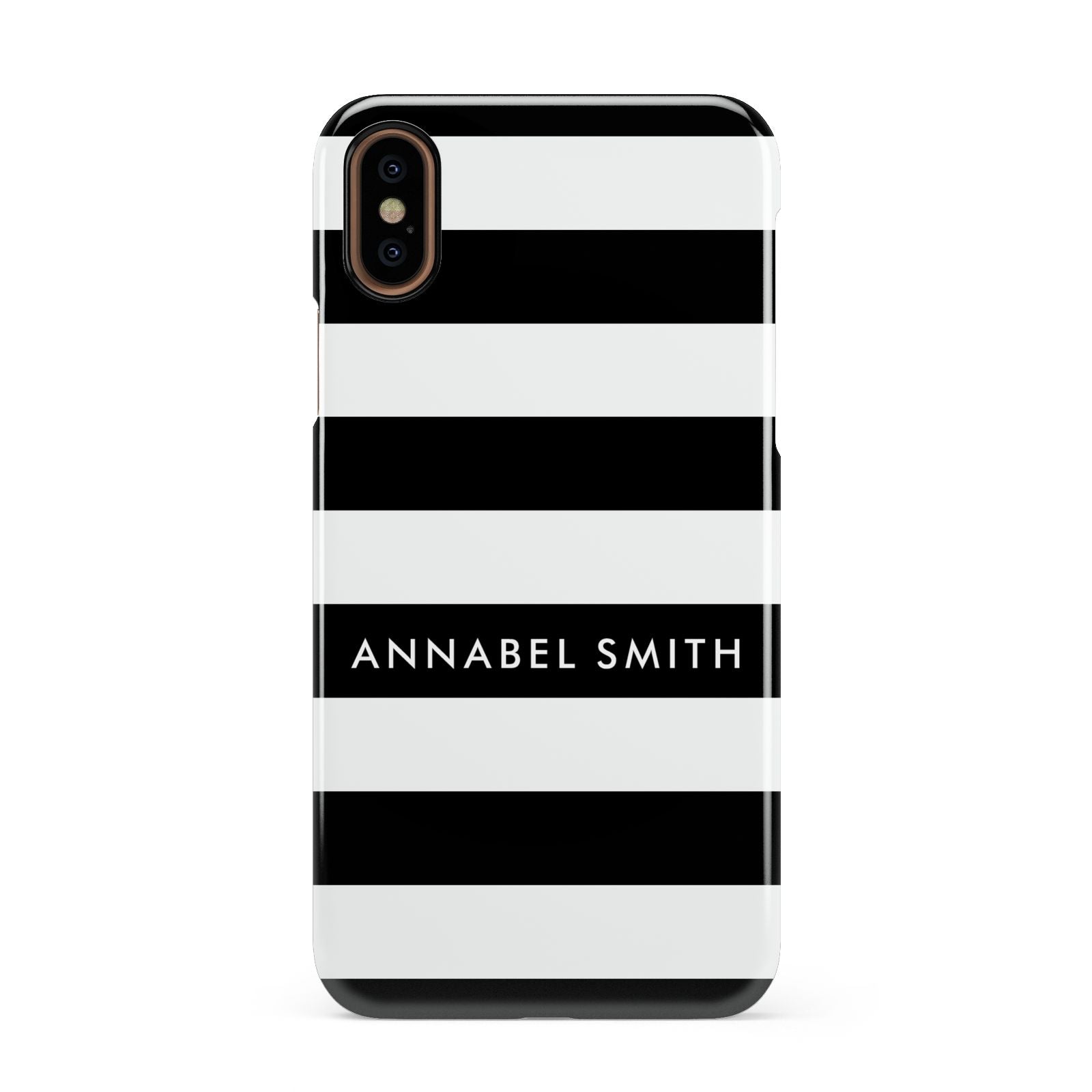Personalised Black Striped Name or Initials Apple iPhone XS 3D Snap Case