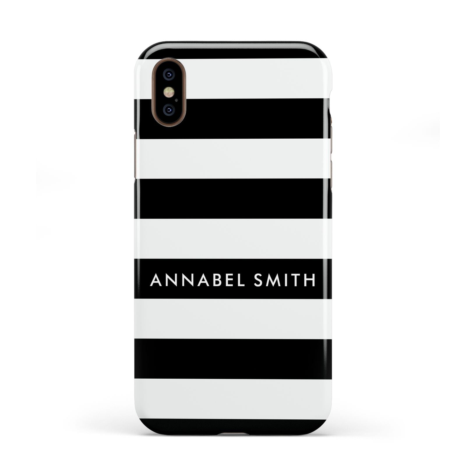 Personalised Black Striped Name or Initials Apple iPhone XS 3D Tough