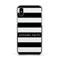 Personalised Black Striped Name or Initials Apple iPhone Xs Impact Case Black Edge on Silver Phone