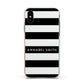 Personalised Black Striped Name or Initials Apple iPhone Xs Impact Case Pink Edge on Black Phone