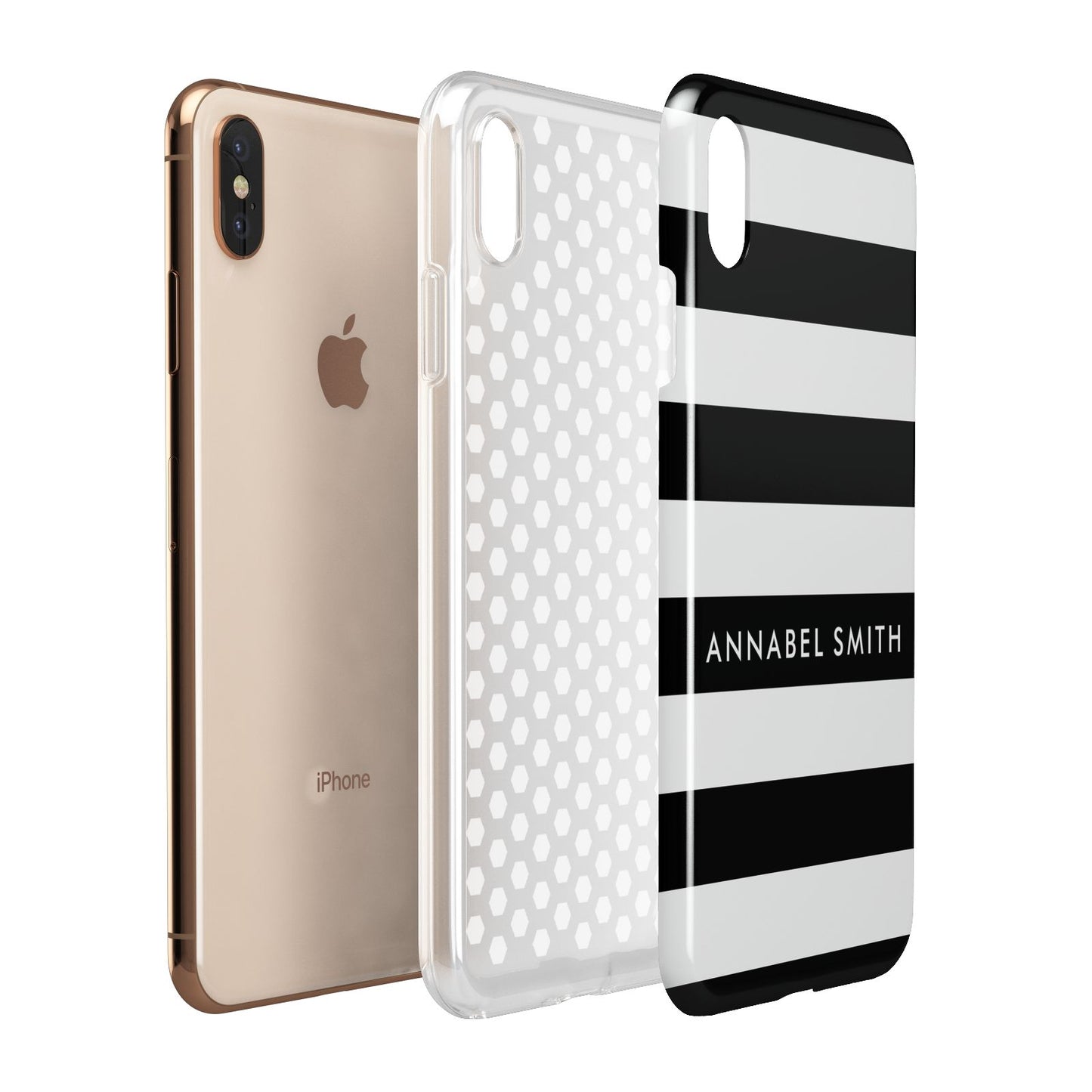 Personalised Black Striped Name or Initials Apple iPhone Xs Max 3D Tough Case Expanded View