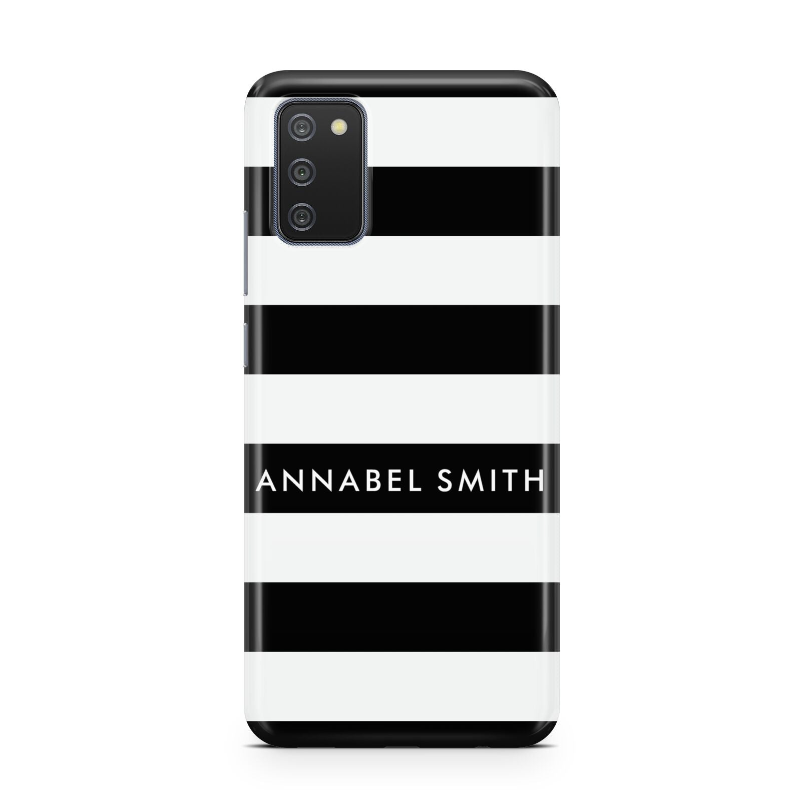 Personalised Black Striped Name or Initials Samsung A02s Case