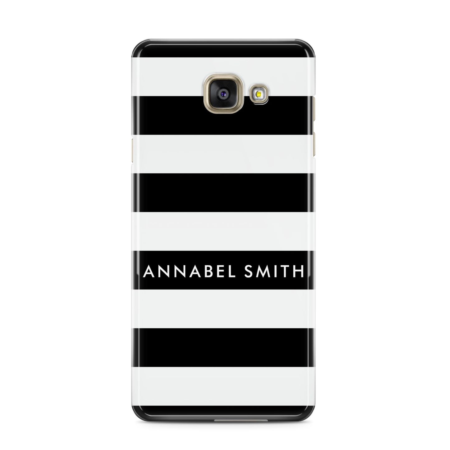 Personalised Black Striped Name or Initials Samsung Galaxy A3 2016 Case on gold phone