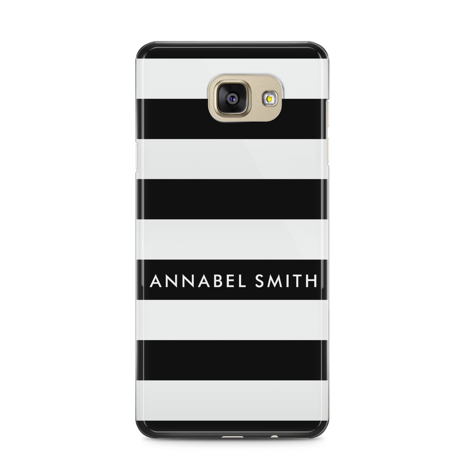 Personalised Black Striped Name or Initials Samsung Galaxy A5 2016 Case on gold phone