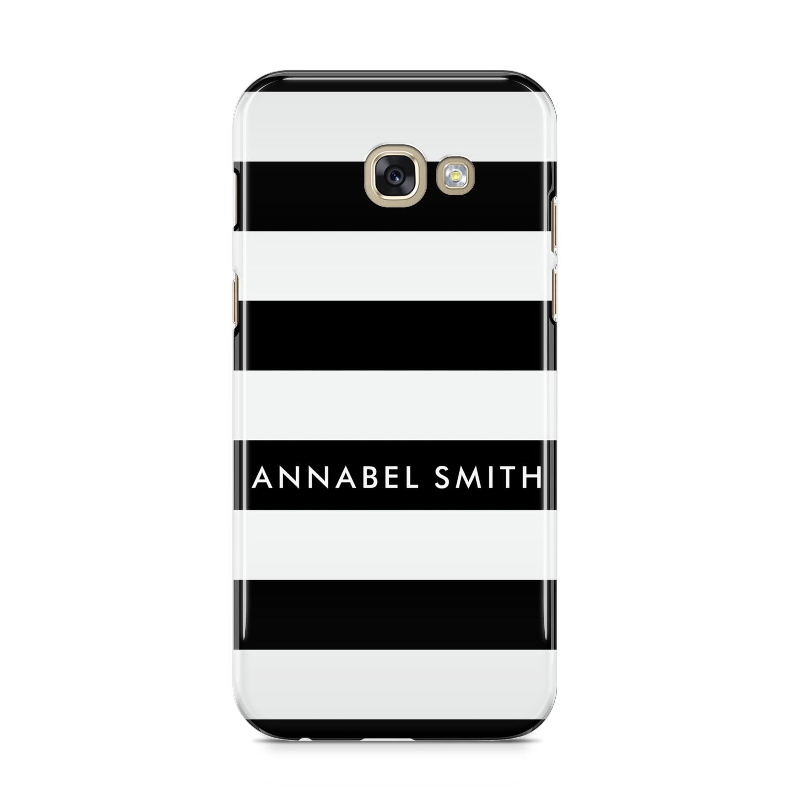 Personalised Black Striped Name or Initials Samsung Galaxy A5 2017 Case on gold phone