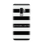 Personalised Black Striped Name or Initials Samsung Galaxy S9 Plus Case on Silver phone