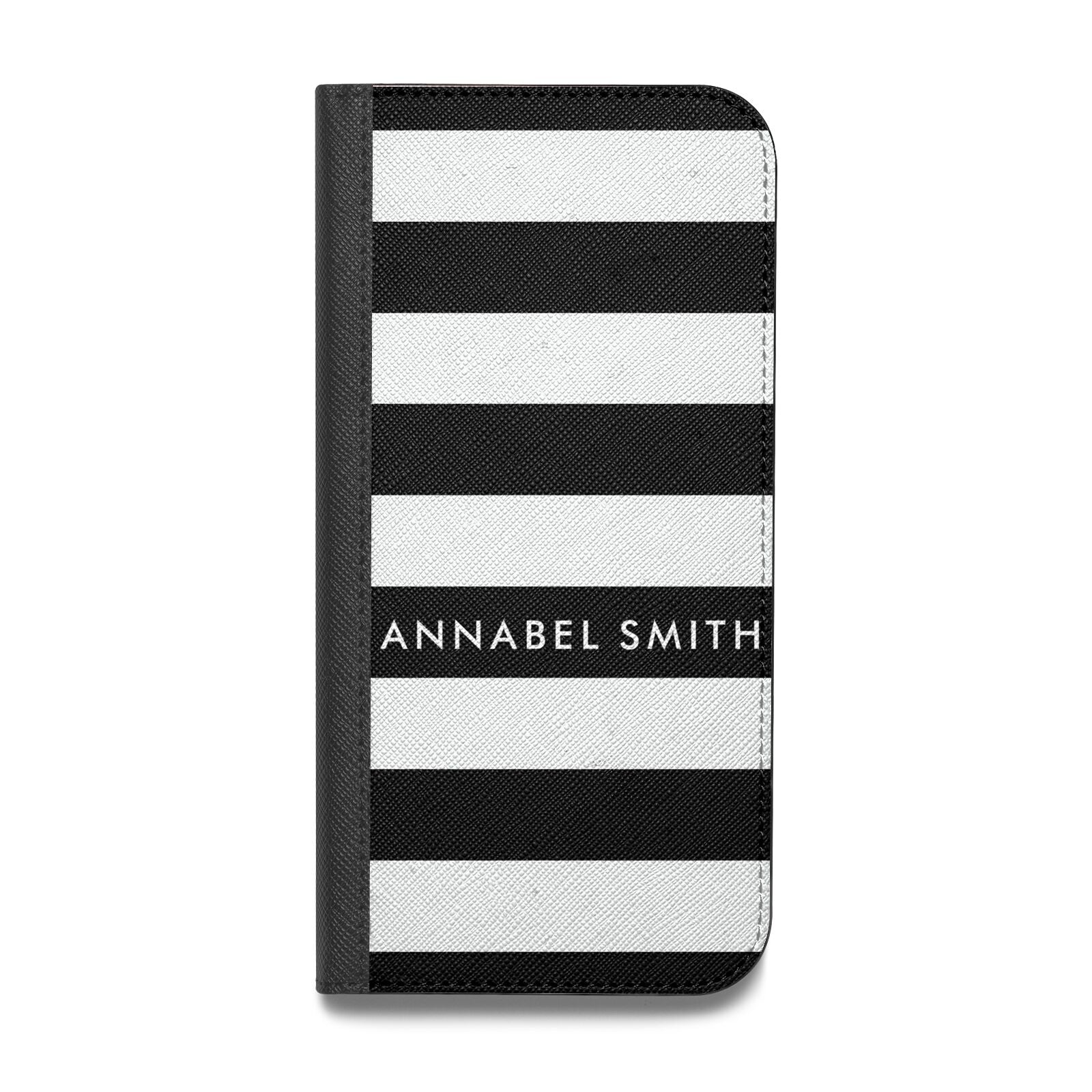 Personalised Black Striped Name or Initials Vegan Leather Flip Samsung Case