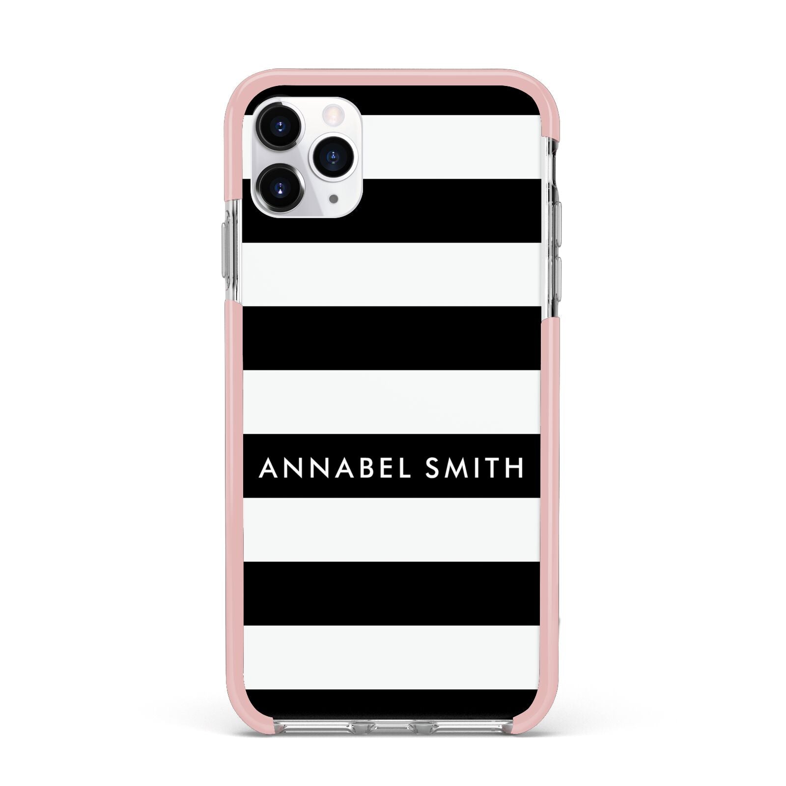 Personalised Black Striped Name or Initials iPhone 11 Pro Max Impact Pink Edge Case