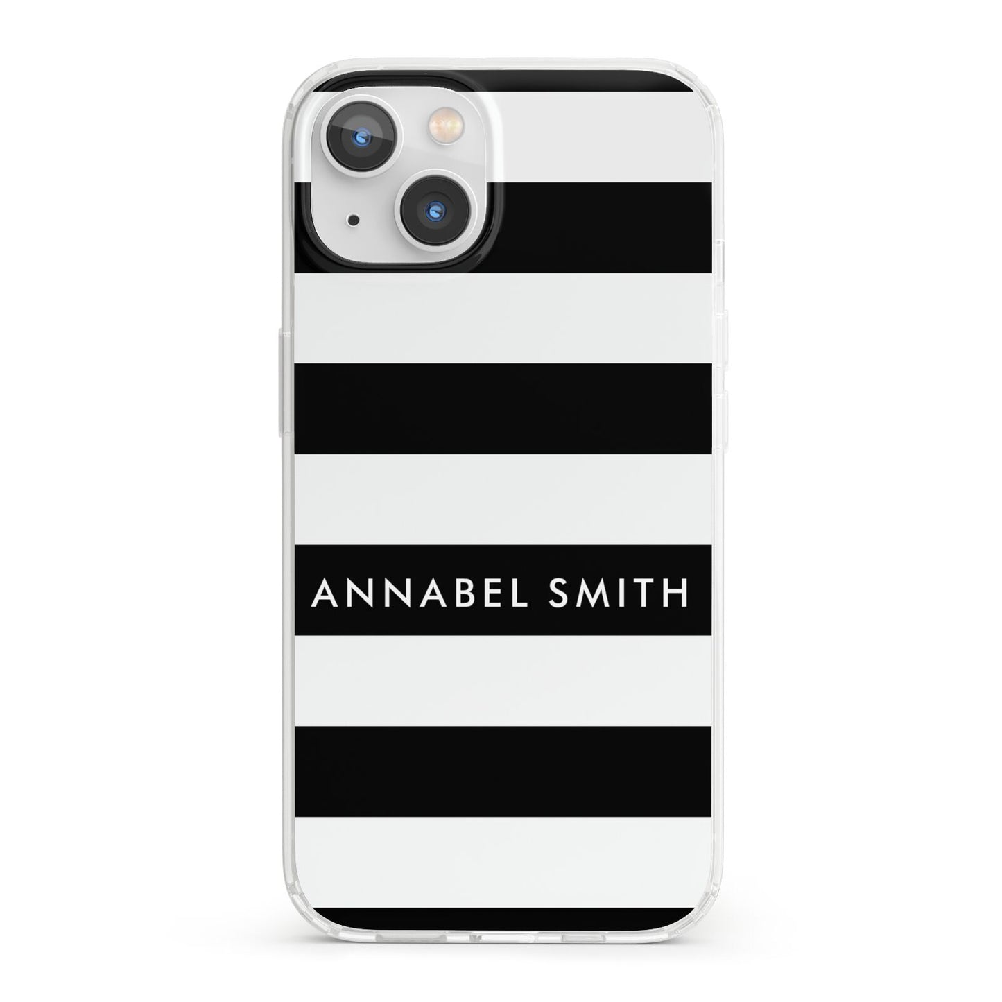 Personalised Black Striped Name or Initials iPhone 13 Clear Bumper Case